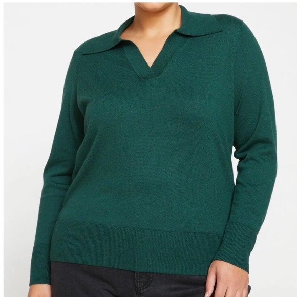 Universal Standard Sweaters - Universal Standard Women's Green Knit Sweater Collared V Neck Pullover 18-20